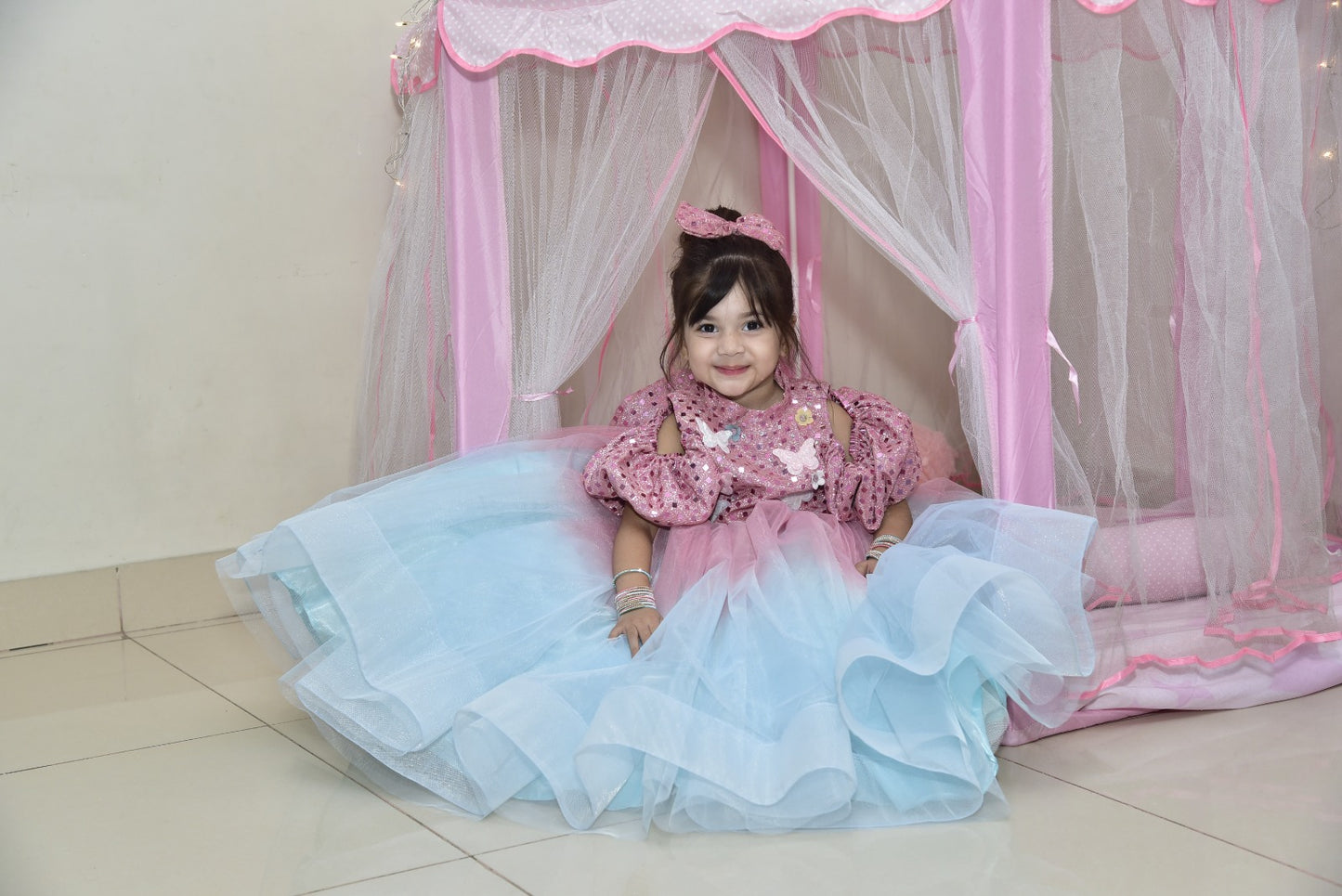 Unique Pink & sky Barbi Frock