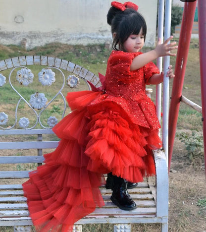 Red Monlight Sequence and Net Tail Frock