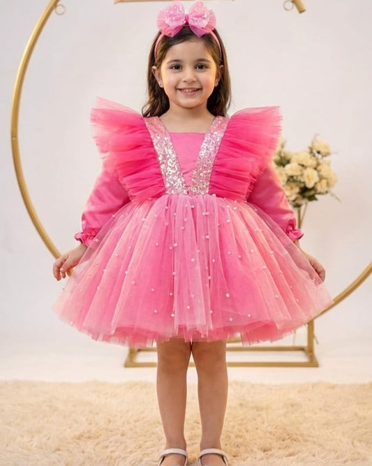 Aurora Starlight Pearl-Embellished Gala Frock for Girls