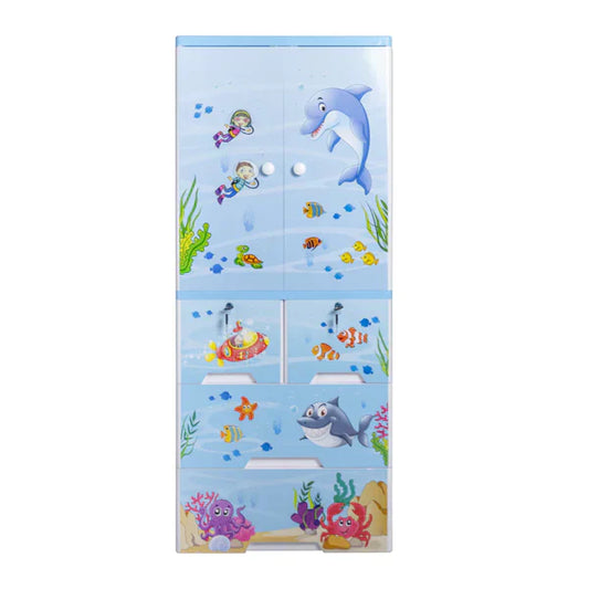 KIDS & BABIES STORAGE HOME BOX WITH HANGING & SHELVES - 3 DRAWERS - OCEAN BLUE