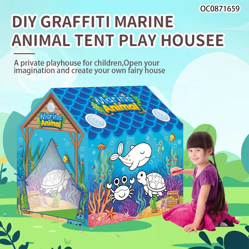 Portable Folding Marine Animals Coloring Tent With Color Painting