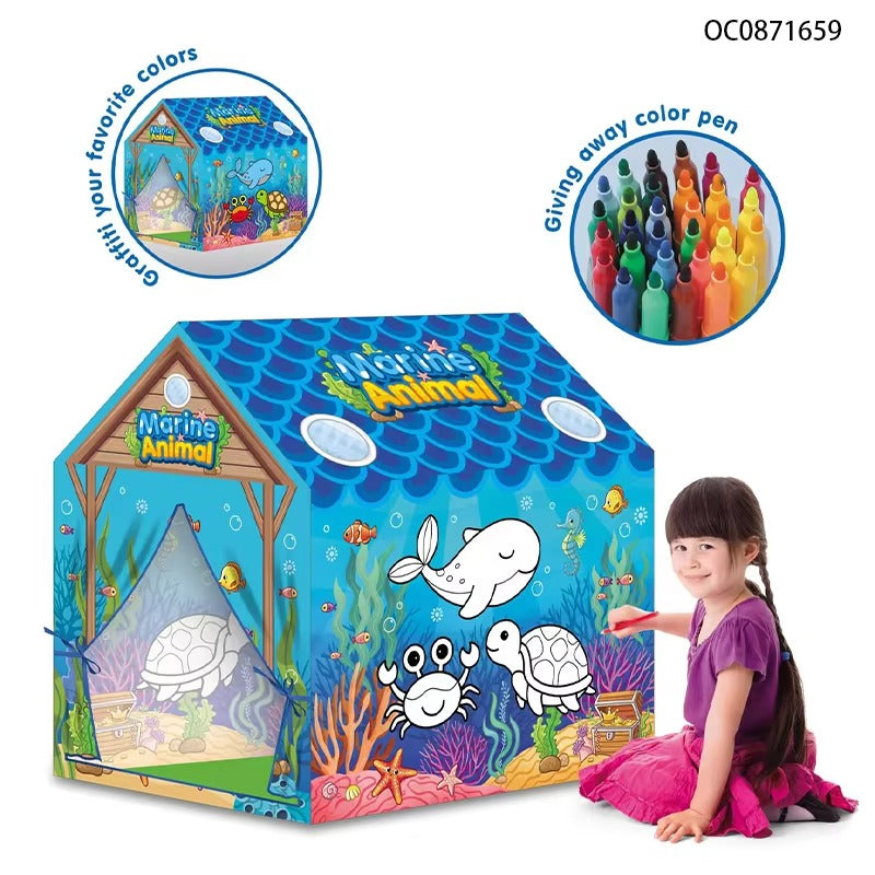Portable Folding Marine Animals Coloring Tent With Color Painting