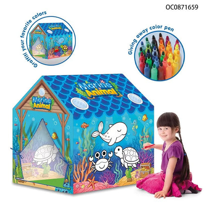 Portable Folding Marine Animals Coloring Tent With Color Painting