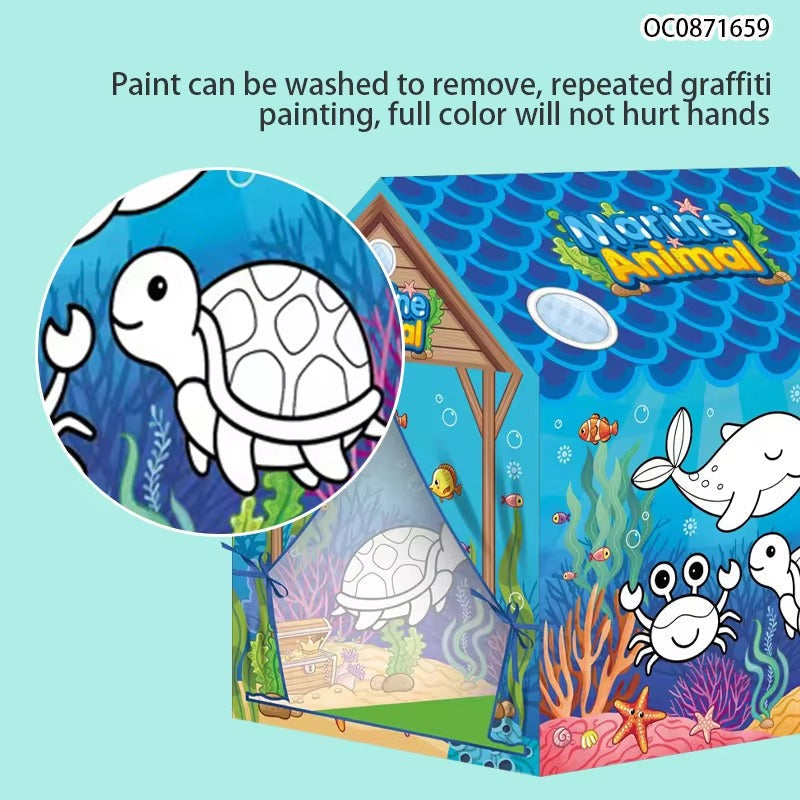 Portable Folding Marine Animals Coloring Tent With Color Painting