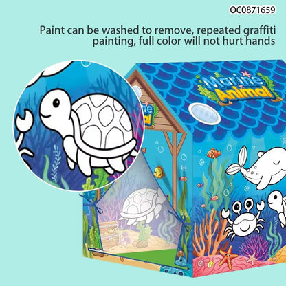 Portable Folding Marine Animals Coloring Tent With Color Painting
