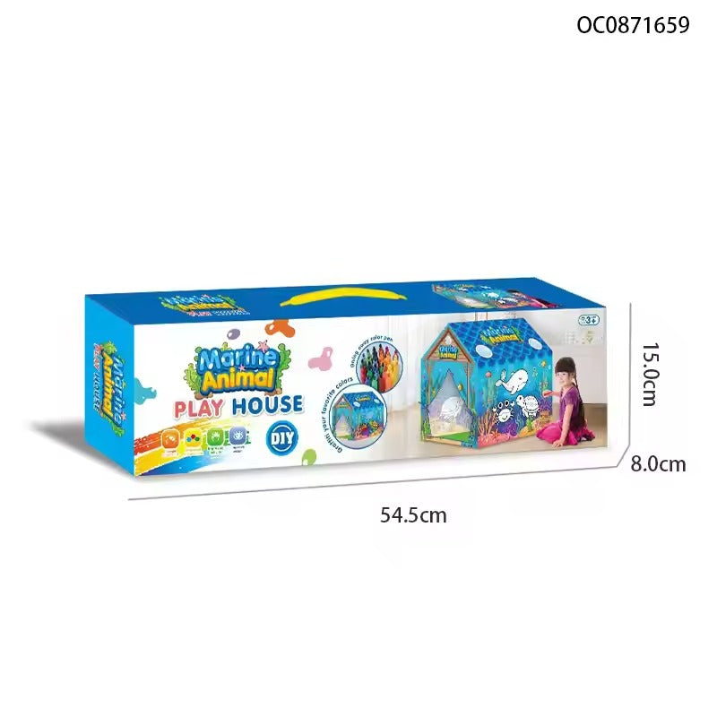 Portable Folding Marine Animals Coloring Tent With Color Painting