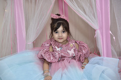 Unique Pink & sky Barbi Frock