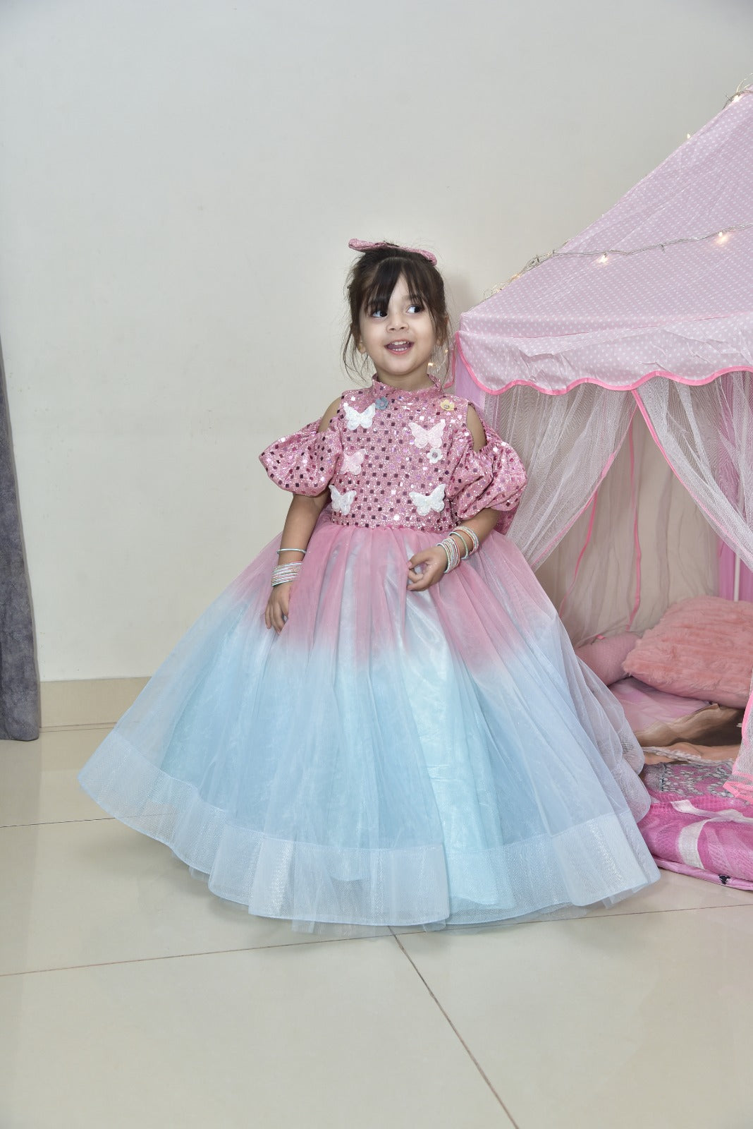 Unique Pink & sky Barbi Frock