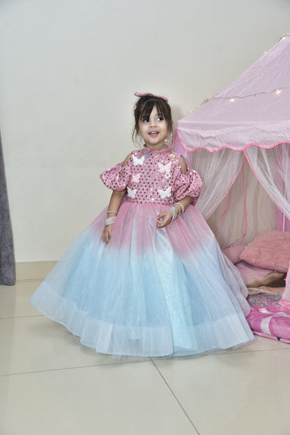 Unique Pink & sky Barbi Frock