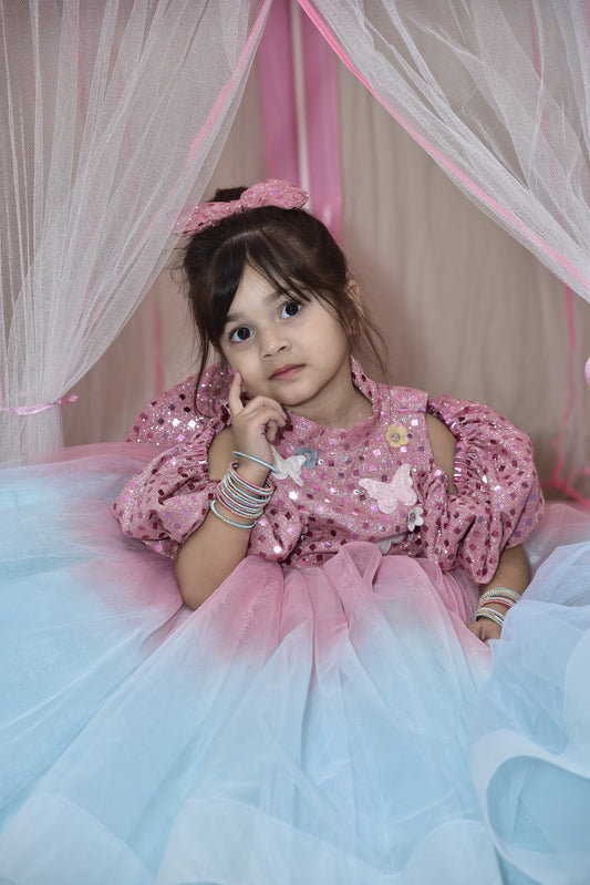 Unique Pink & sky Barbi Frock